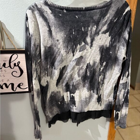 Simply Vera Vera Wang Cardigan Sweater Mesh Bottom Black Grey Multi Petite L - Picture 4 of 11